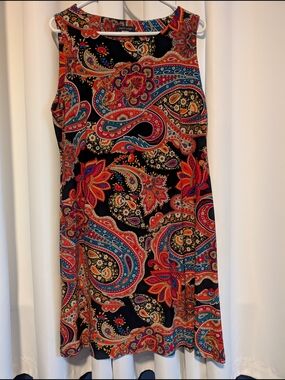 Sleeveless Paisley Print Dress in Black, Red & Teal